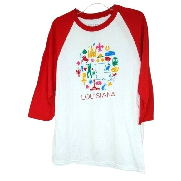 Unisex 1/4 Sleeve Louisiana Icon Collection White Red Caesars Ent Shirt 0007490 - Picture 1 of 11